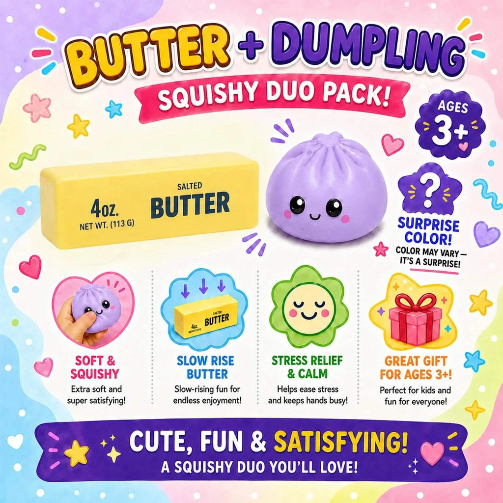 2-Pack: Adorable Squishy Dumpling & Butter Dog Toys