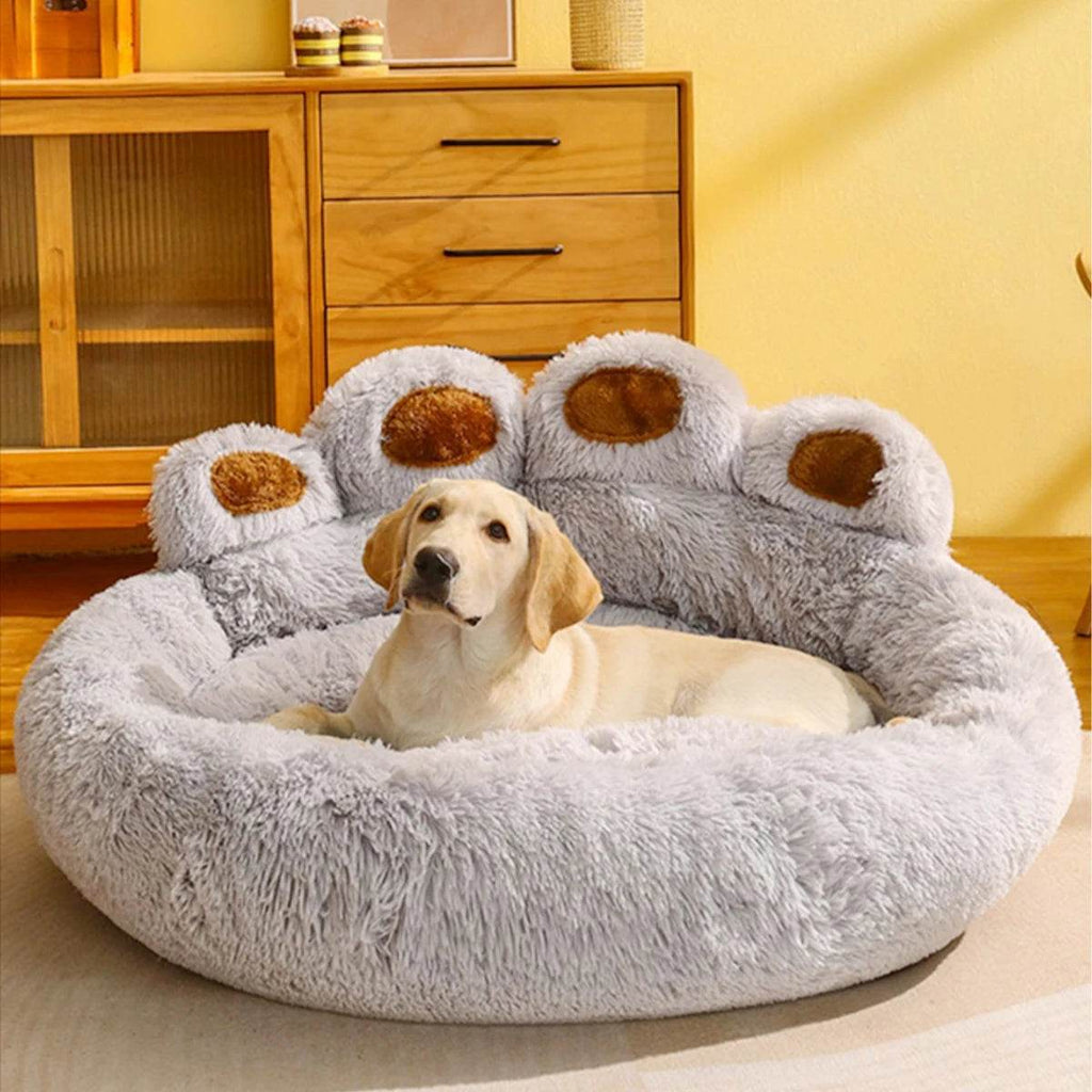 Big Round Plush Paw Sofa Bed with Raised Edges – Dog Cat - (S-XL) - (3 Color Options) - (Luxury Comfort)
