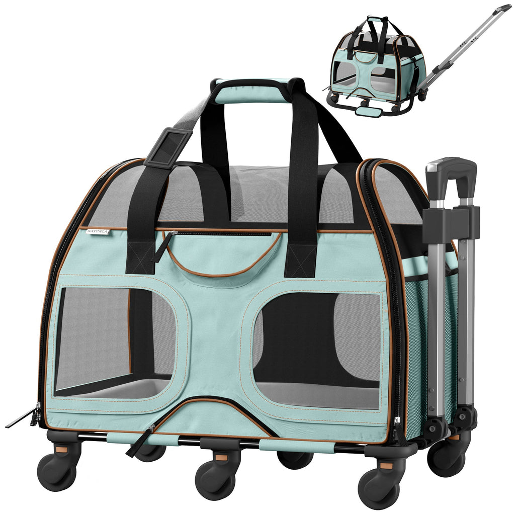 Airline Approved Luxury Pet Carrier with Removable Wheels and Telescopic Handle - Cat Dog - (8 Color Options) - (Katziela)