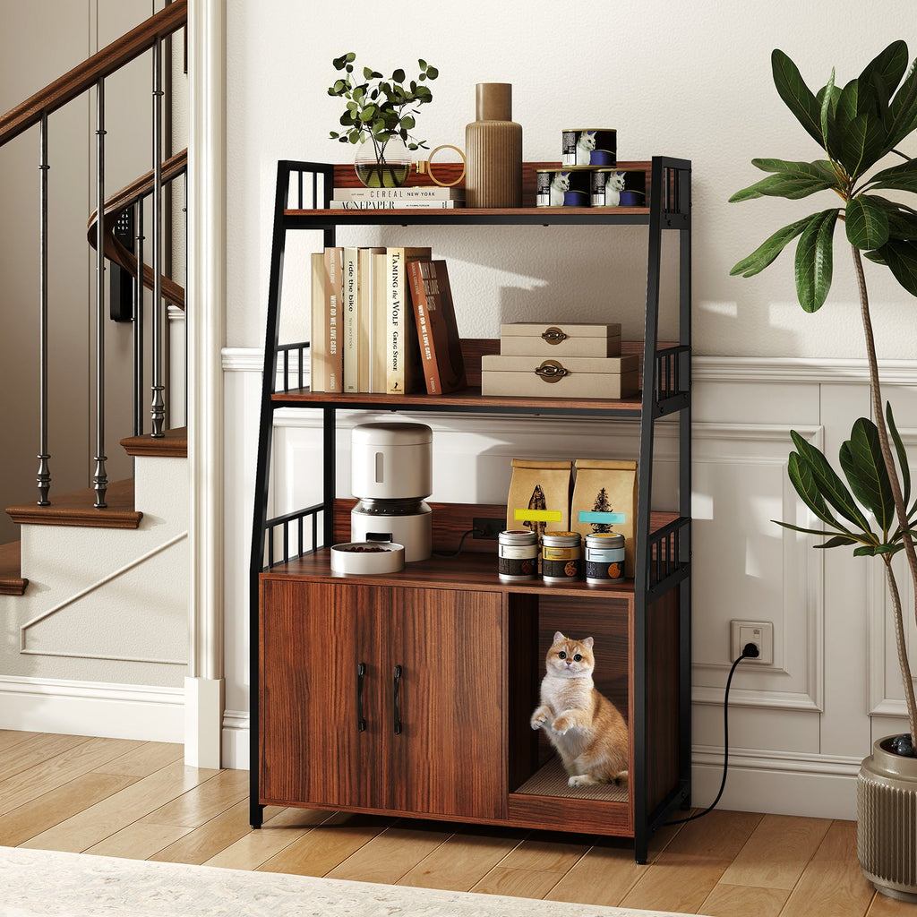 Litter Box Furniture Enclosure with Storage Shelves, or Cozy Condo with Scratching Pad - Cat - (3 Color Options)