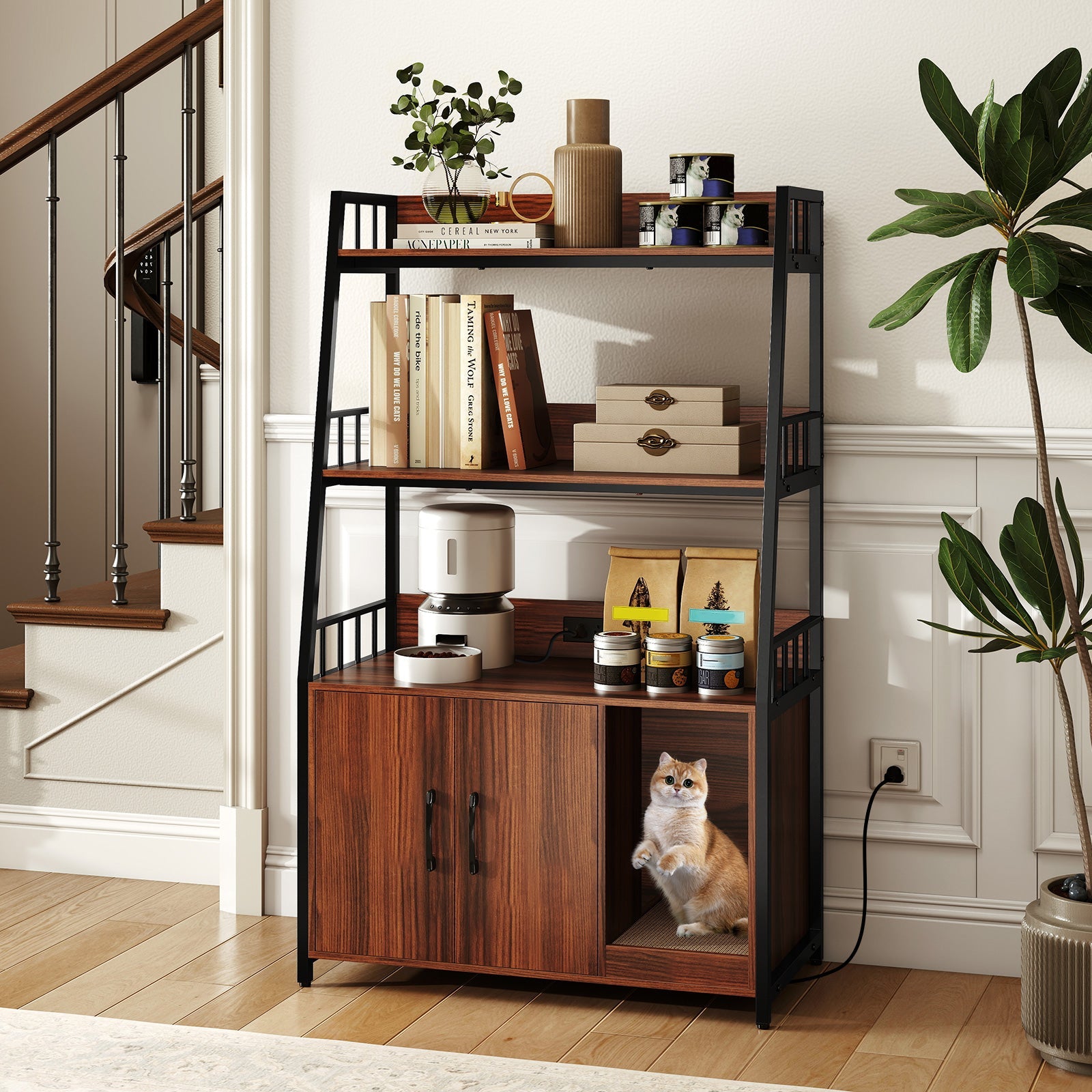 Litter Box Furniture Enclosure with Storage Shelves, or Cozy Condo with Scratching Pad - Cat - (3 Color Options)