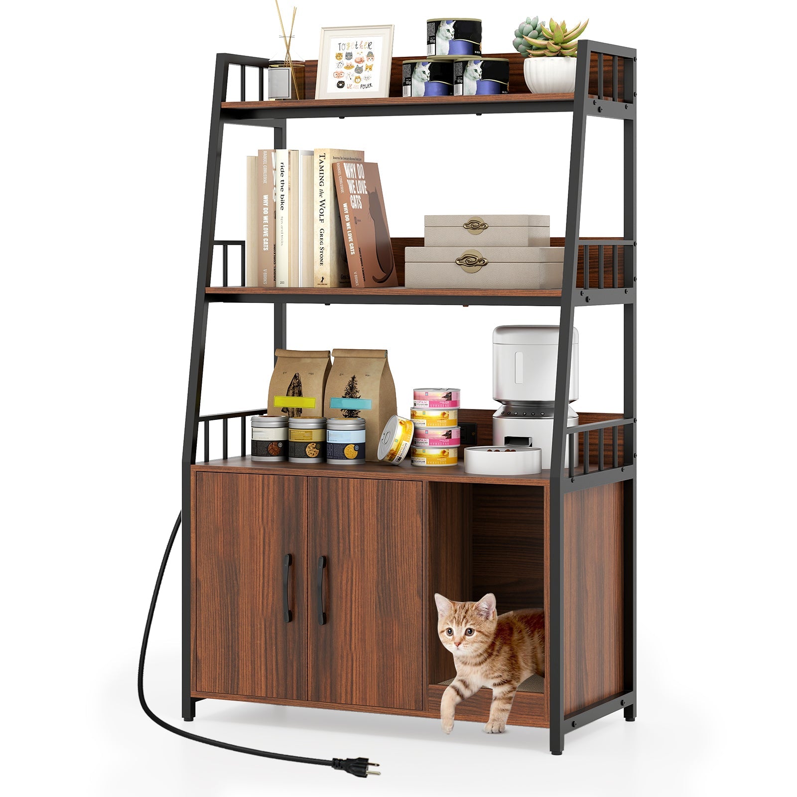 Litter Box Furniture Enclosure with Storage Shelves, or Cozy Condo with Scratching Pad - Cat - (3 Color Options)