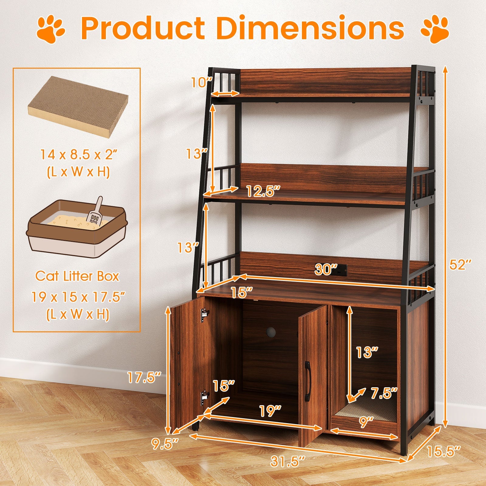 Litter Box Furniture Enclosure with Storage Shelves, or Cozy Condo with Scratching Pad - Cat - (3 Color Options)