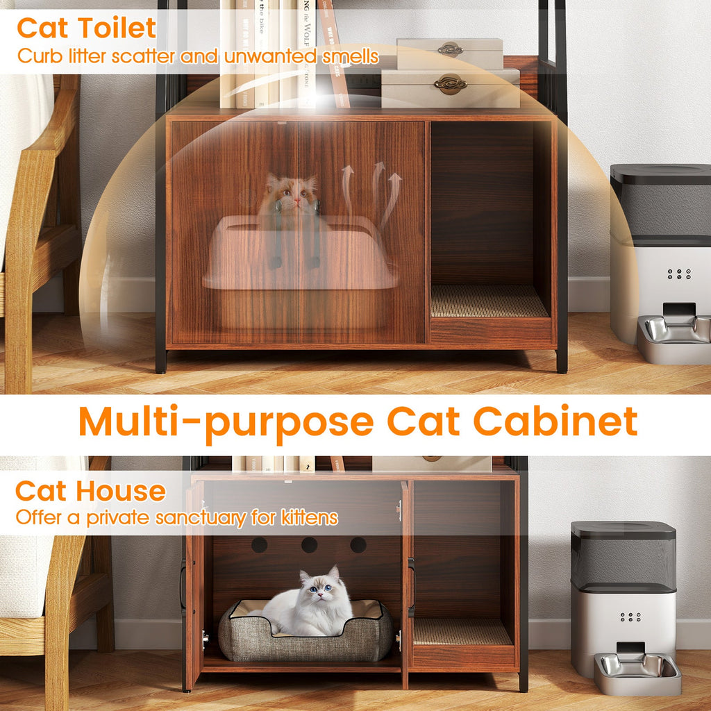 Litter Box Furniture Enclosure with Storage Shelves, or Cozy Condo with Scratching Pad - Cat - (3 Color Options)