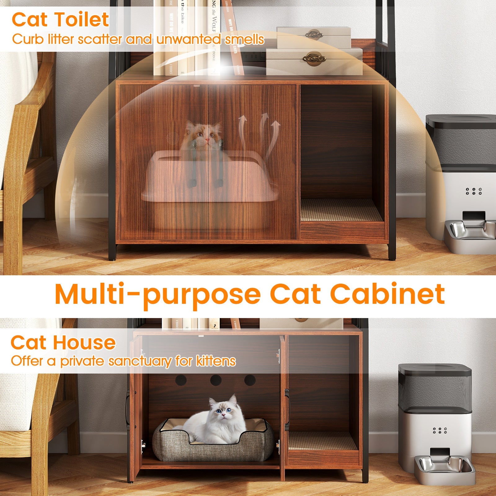 Litter Box Furniture Enclosure with Storage Shelves, or Cozy Condo with Scratching Pad - Cat - (3 Color Options)