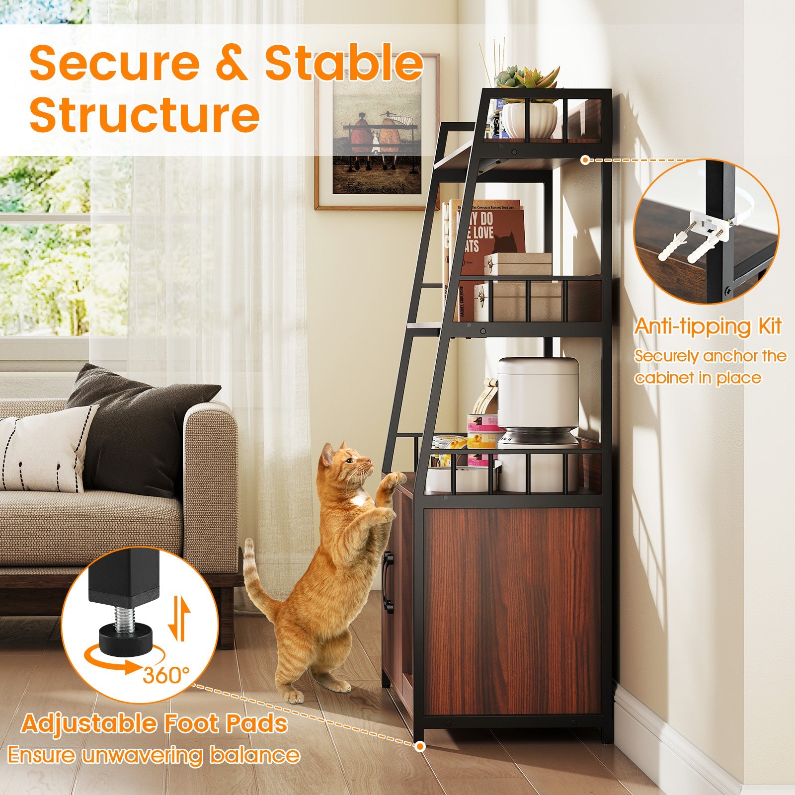 Litter Box Furniture Enclosure with Storage Shelves, or Cozy Condo with Scratching Pad - Cat - (3 Color Options)