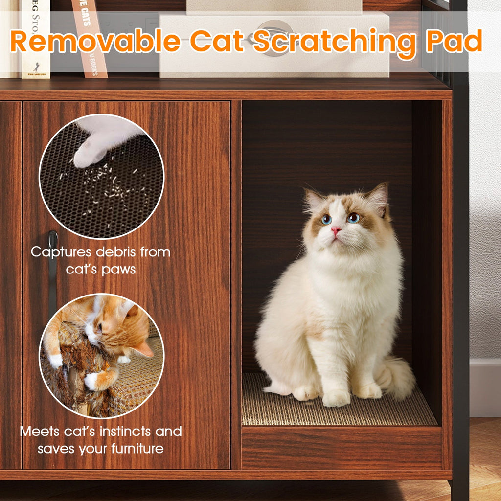 Litter Box Furniture Enclosure with Storage Shelves, or Cozy Condo with Scratching Pad - Cat - (3 Color Options)