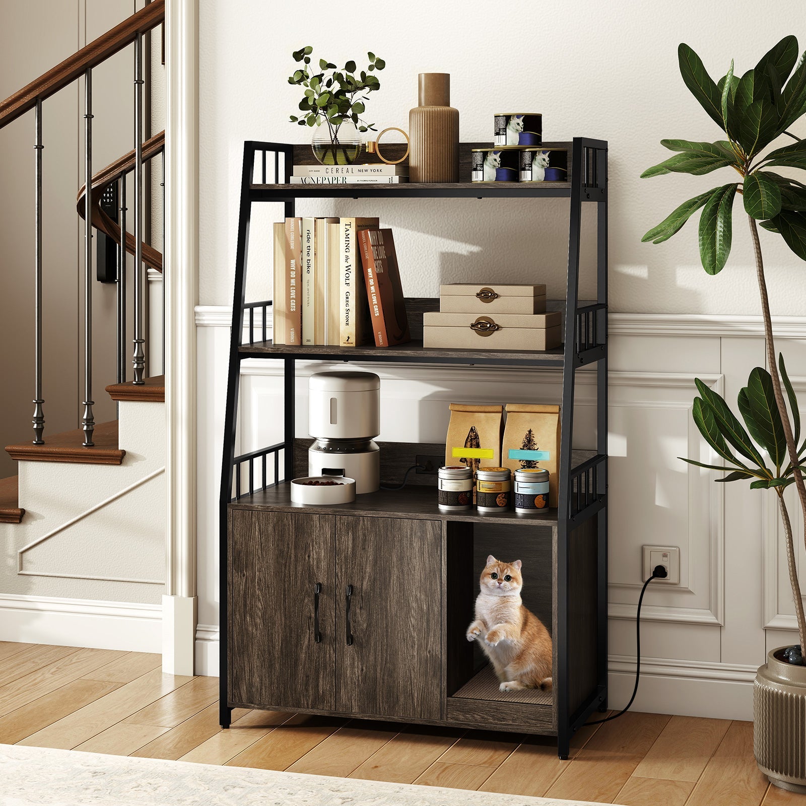 Litter Box Furniture Enclosure with Storage Shelves, or Cozy Condo with Scratching Pad - Cat - (3 Color Options)