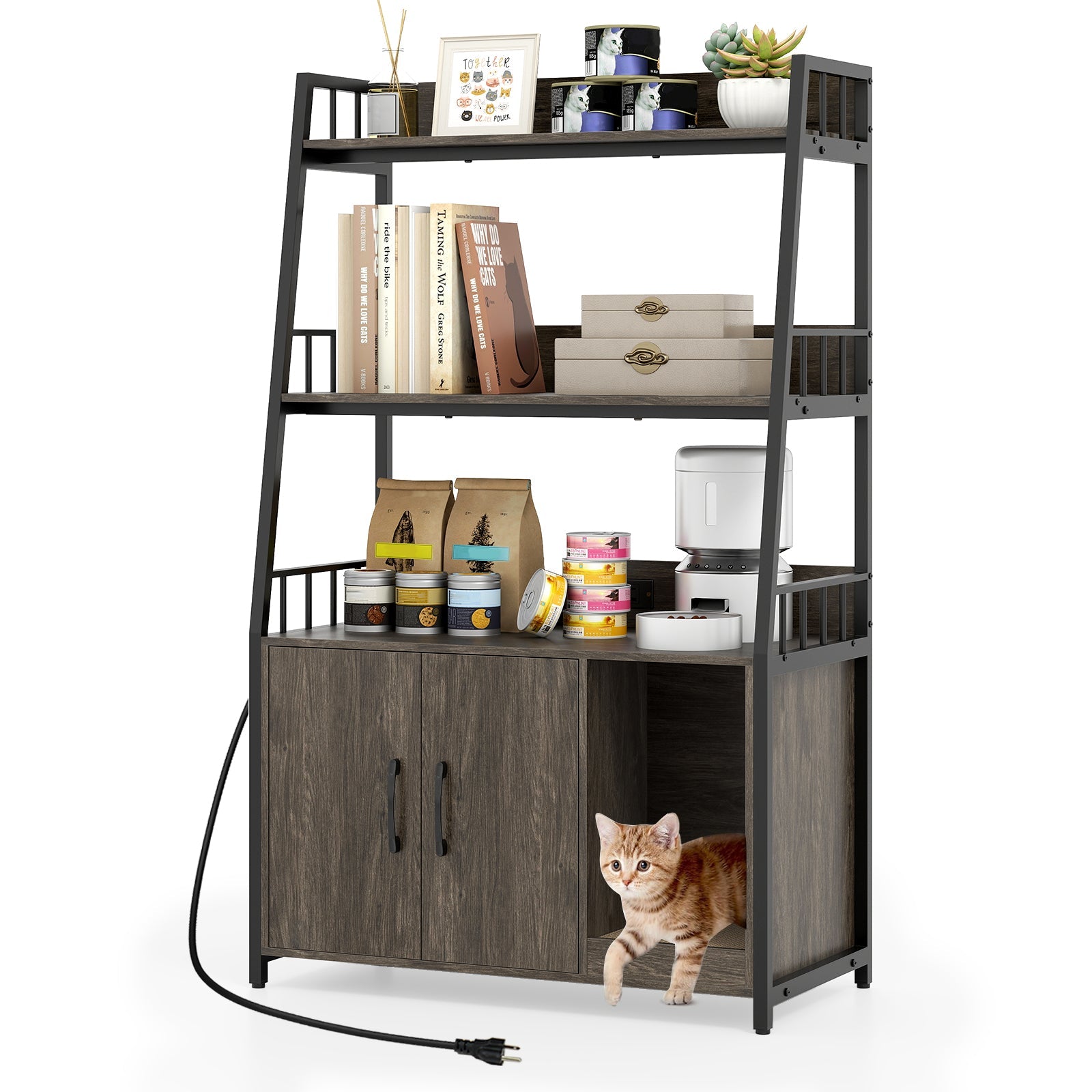 Litter Box Furniture Enclosure with Storage Shelves, or Cozy Condo with Scratching Pad - Cat - (3 Color Options)