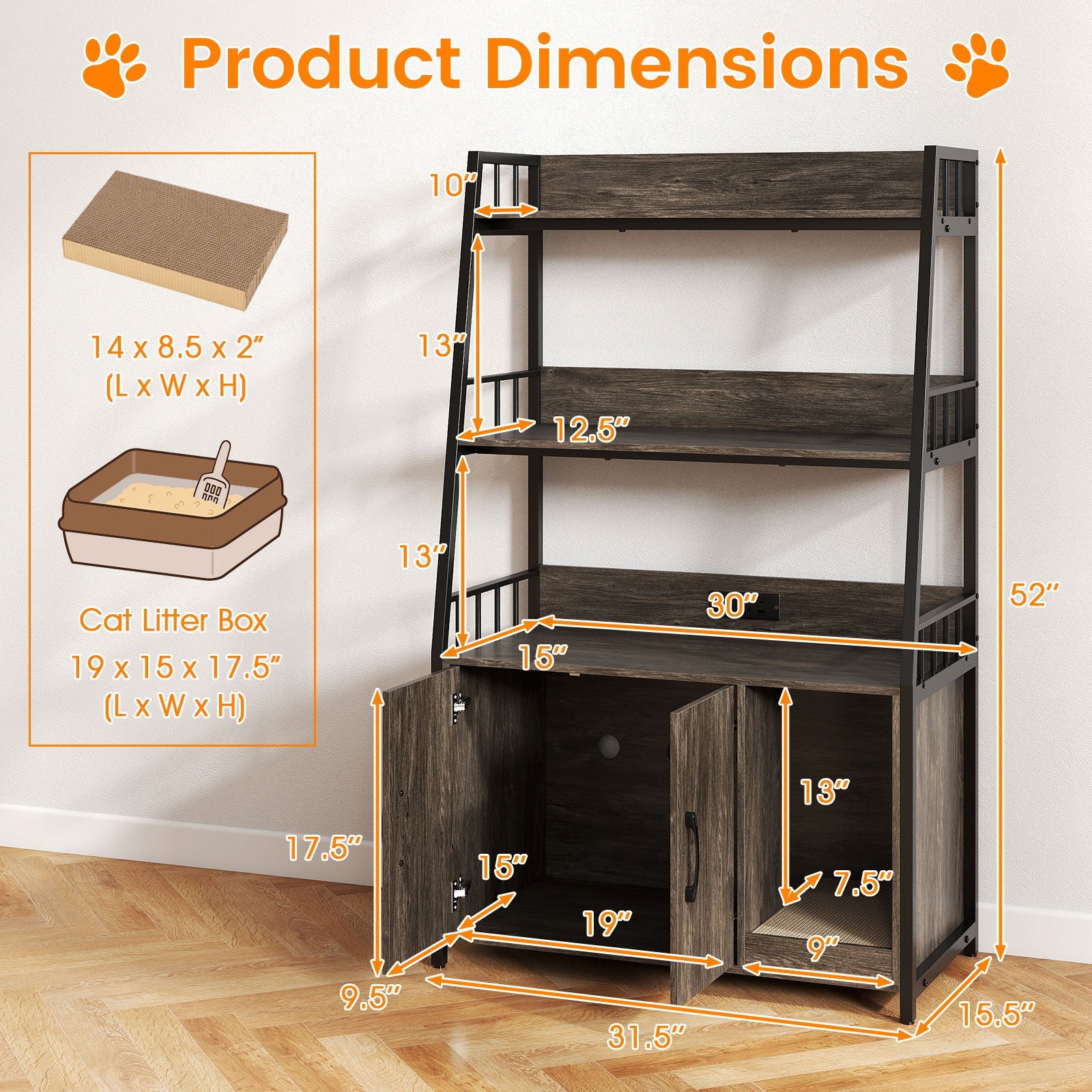Litter Box Furniture Enclosure with Storage Shelves, or Cozy Condo with Scratching Pad - Cat - (3 Color Options)