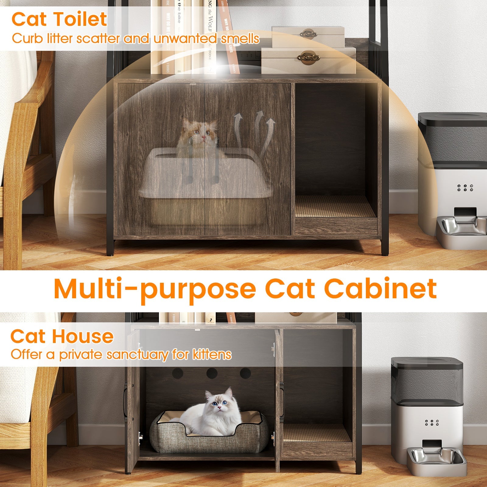 Litter Box Furniture Enclosure with Storage Shelves, or Cozy Condo with Scratching Pad - Cat - (3 Color Options)