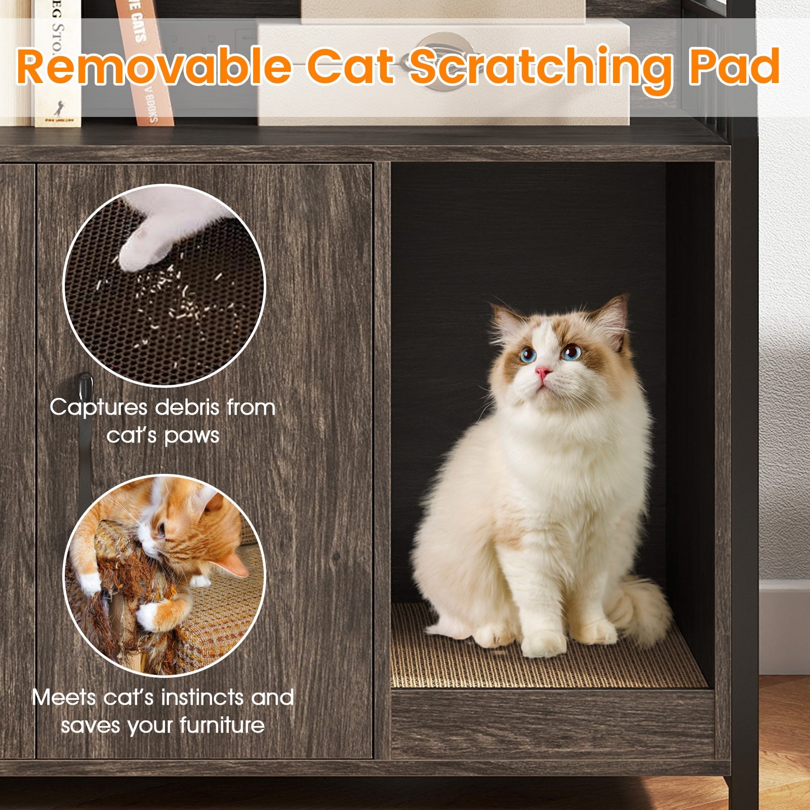 Litter Box Furniture Enclosure with Storage Shelves, or Cozy Condo with Scratching Pad - Cat - (3 Color Options)