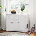 Cat Litter Box Enclosure with 2 Drawers and 3 Doors - Cat - (White)
