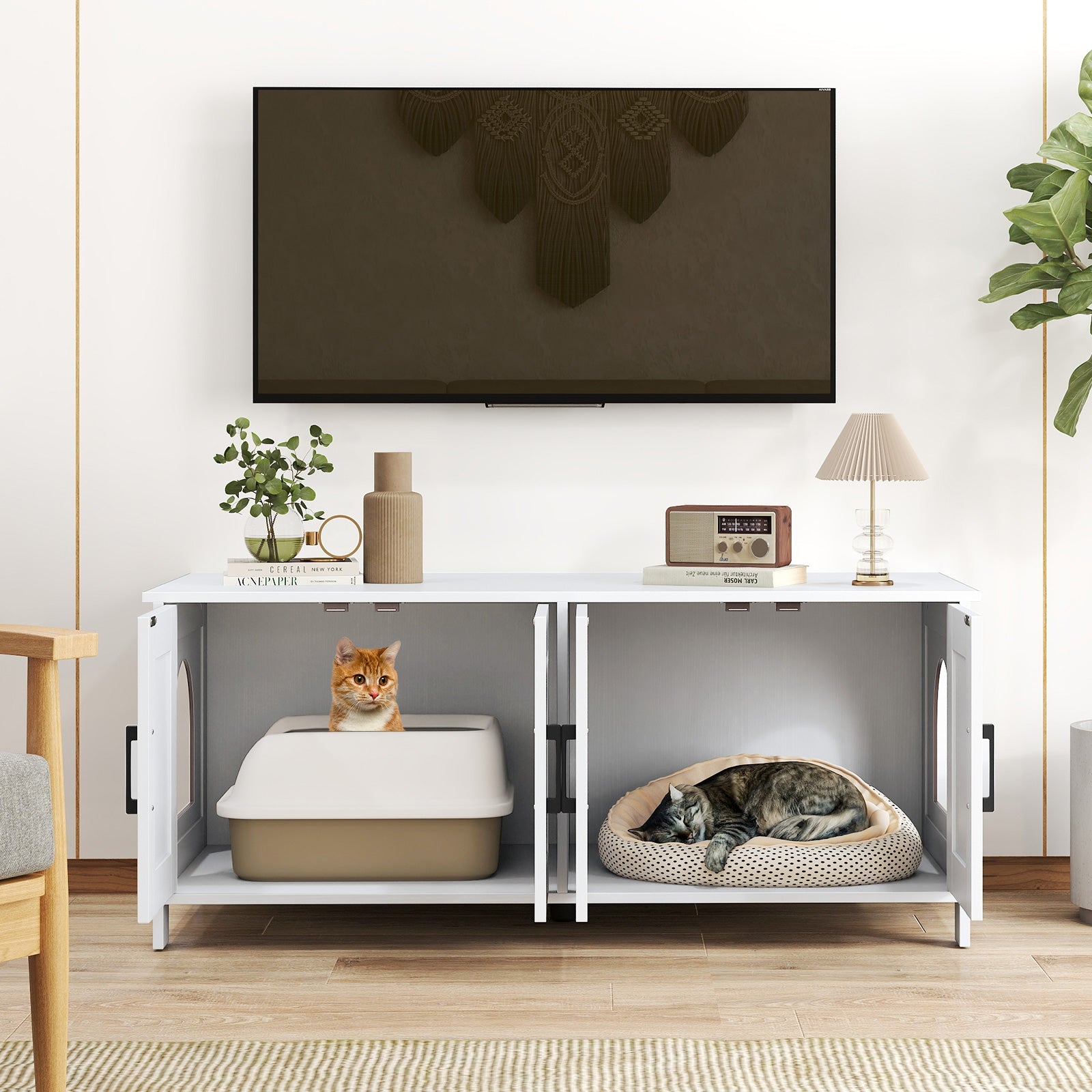 Cozy House within 2-Door Cabinet Enclosure, or Litter Box - 2 Cats - (White) - (Gbruno) - (While Supplies Last)