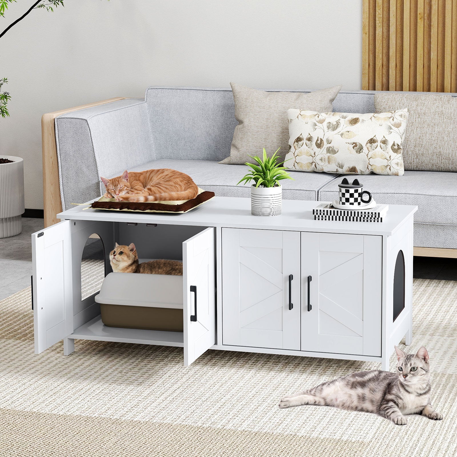 Cozy House within 2-Door Cabinet Enclosure, or Litter Box - 2 Cats - (White) - (Gbruno) - (While Supplies Last)