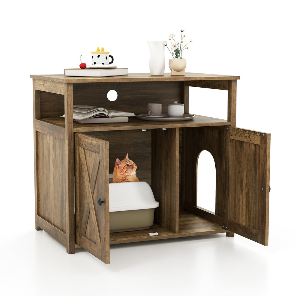 Litter Box Furniture Cabinet Enclosure with Barn Doors, or Cozy Condo with Side Entry - Cat - (Wood)