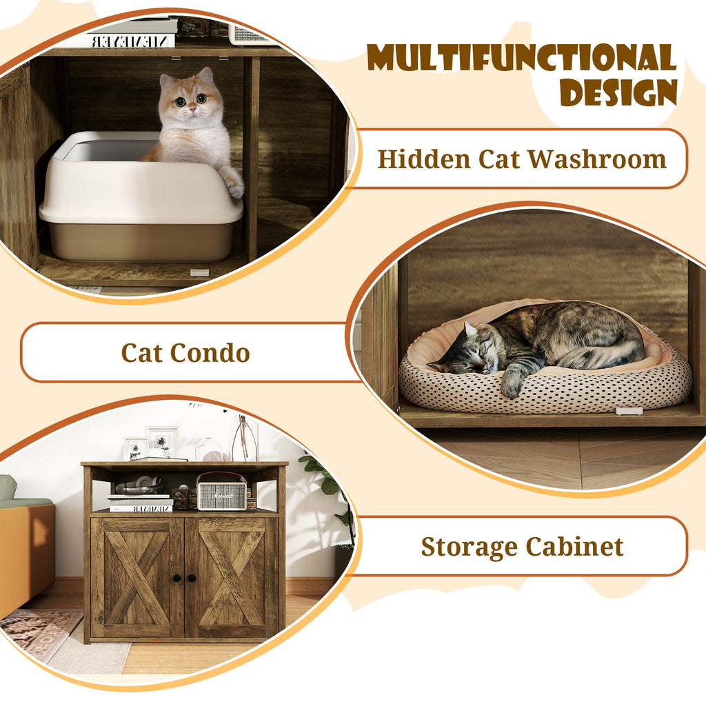 Litter Box Furniture Cabinet Enclosure with Barn Doors, or Cozy Condo with Side Entry - Cat - (Wood)