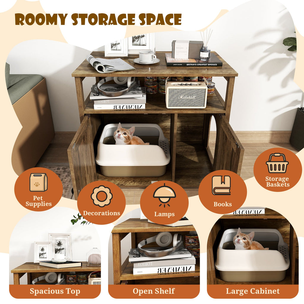 Litter Box Furniture Cabinet Enclosure with Barn Doors, or Cozy Condo with Side Entry - Cat - (Wood)