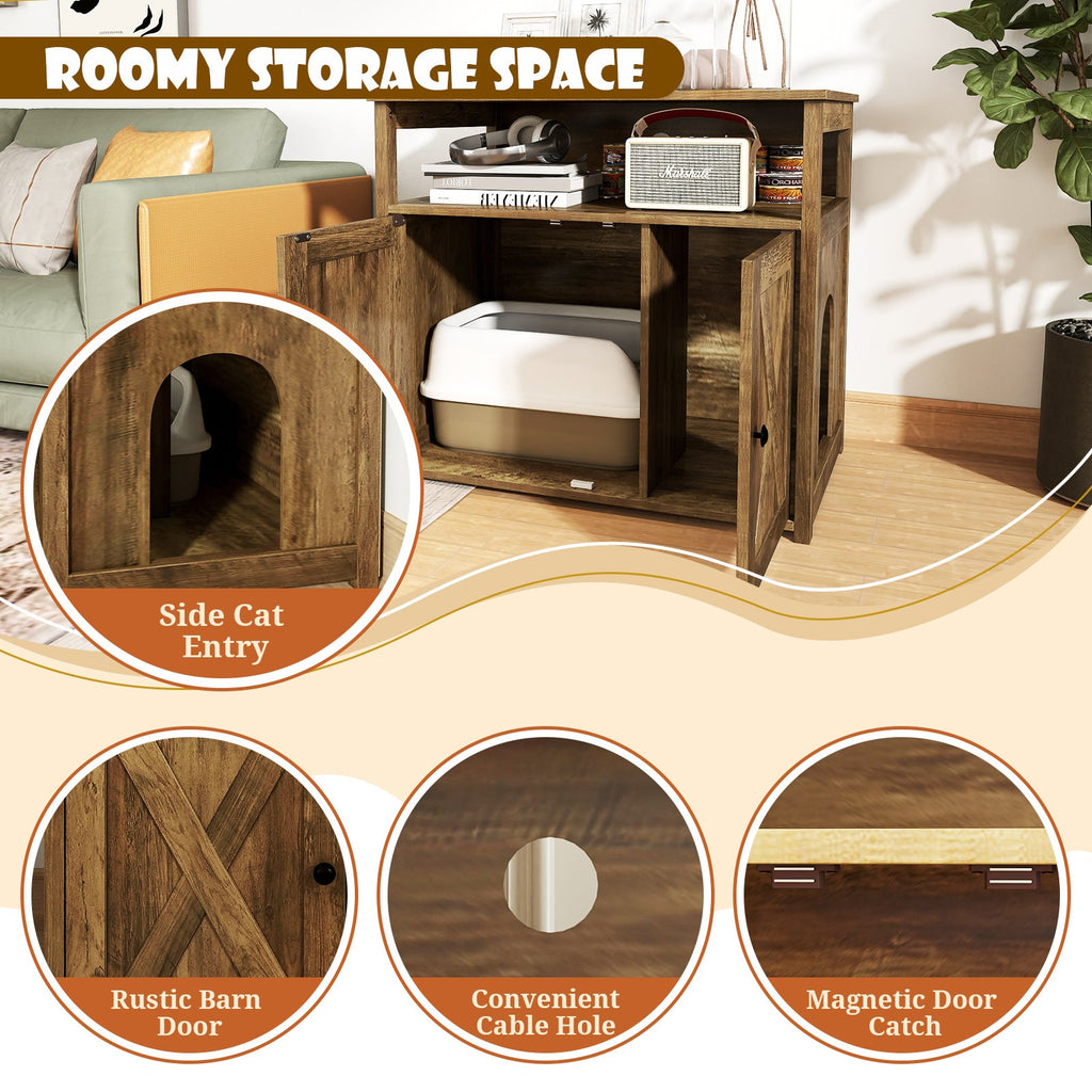 Litter Box Furniture Cabinet Enclosure with Barn Doors, or Cozy Condo with Side Entry - Cat - (Wood)