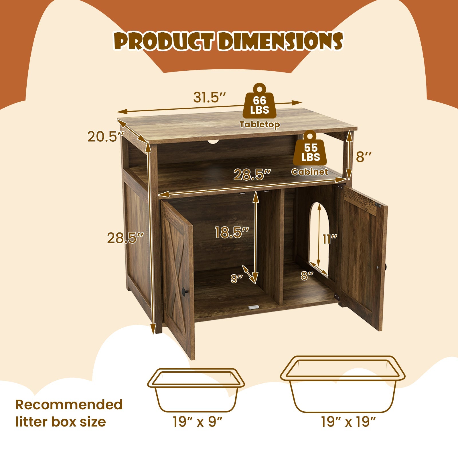 Litter Box Furniture Cabinet Enclosure with Barn Doors, or Cozy Condo with Side Entry - Cat - (Wood)