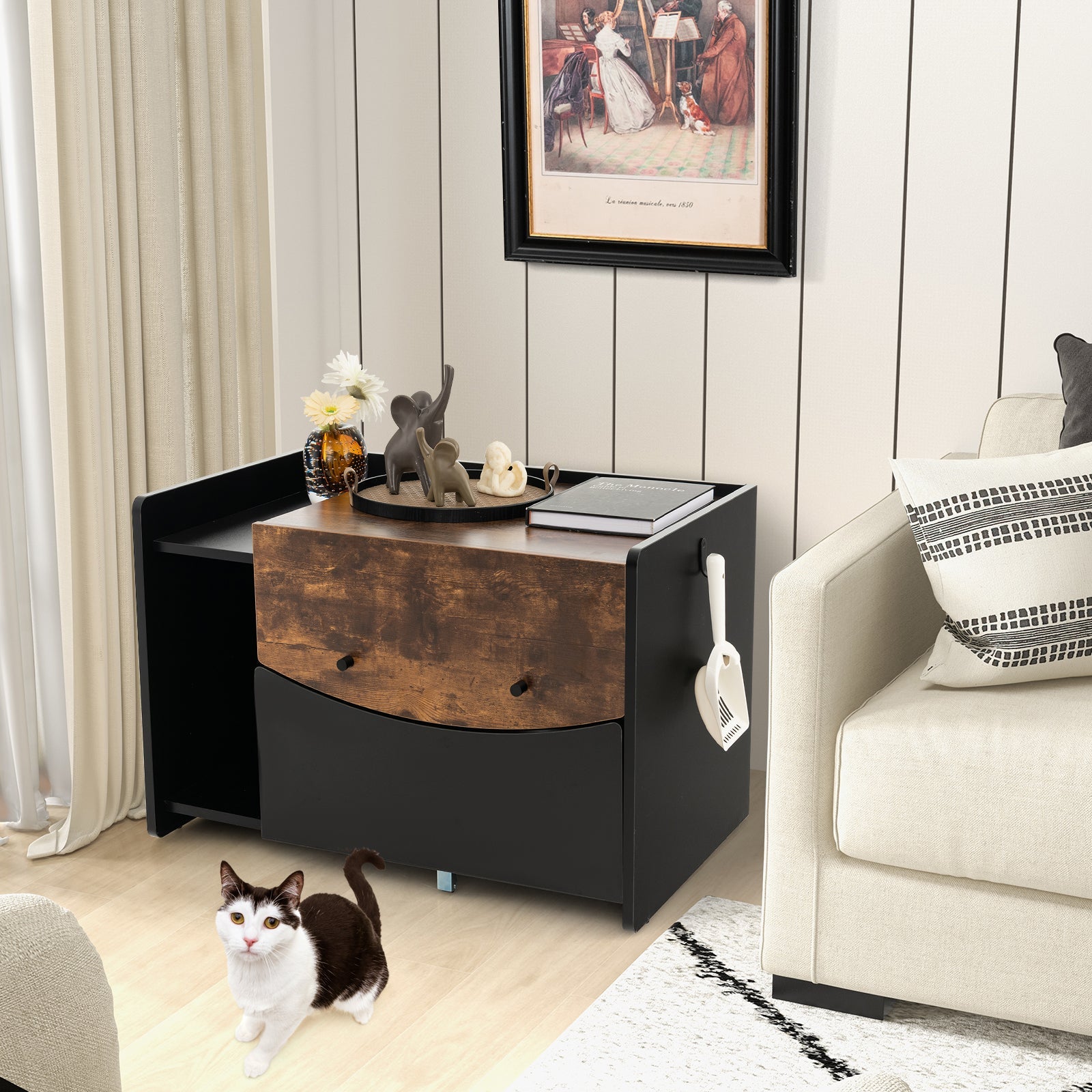 Litter Box Furniture Enclosure with Pull-out Drawer, or Cozy Condo - Cat - (Black) - (While Supplies Last)