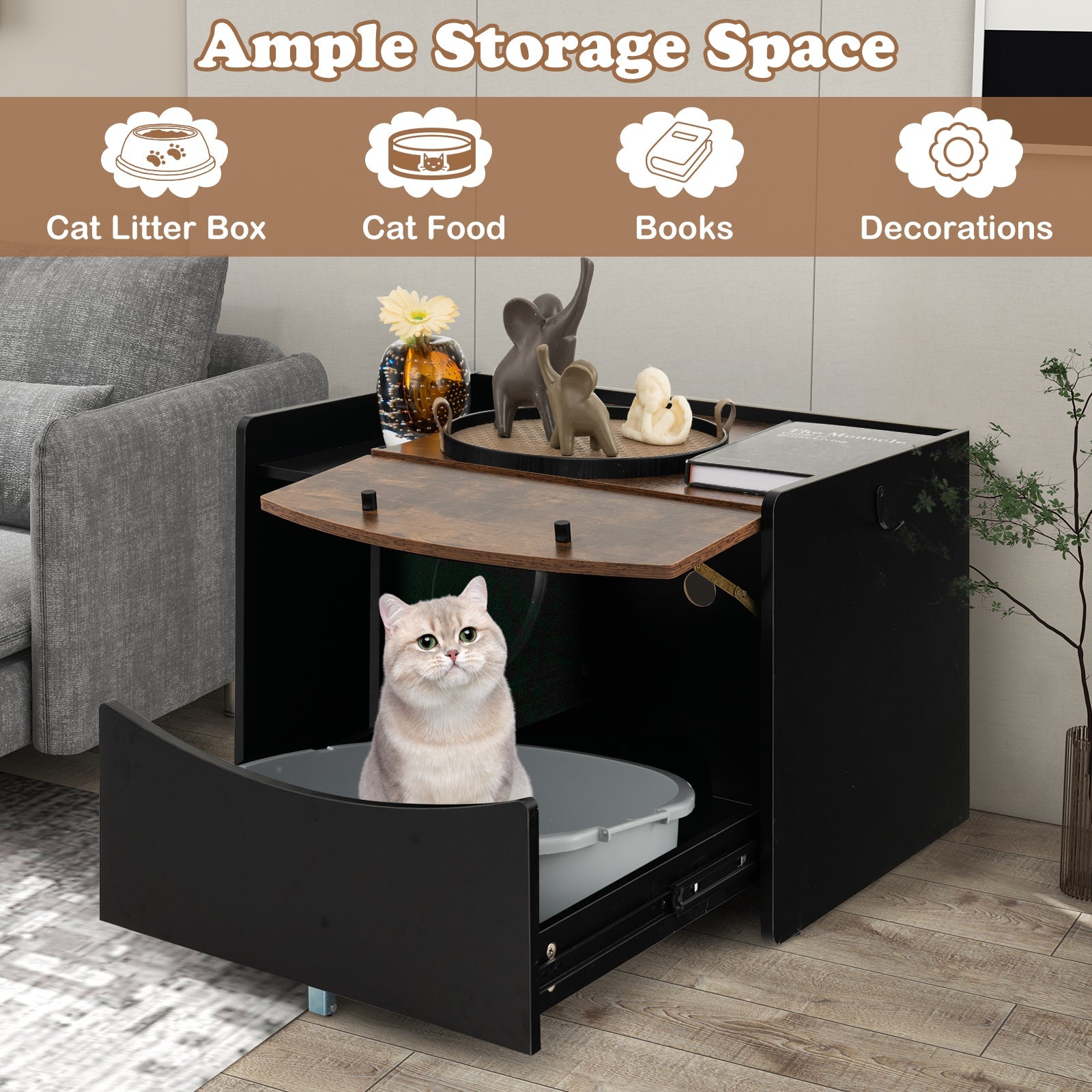 Litter Box Furniture Enclosure with Pull-out Drawer, or Cozy Condo - Cat - (Black) - (While Supplies Last)