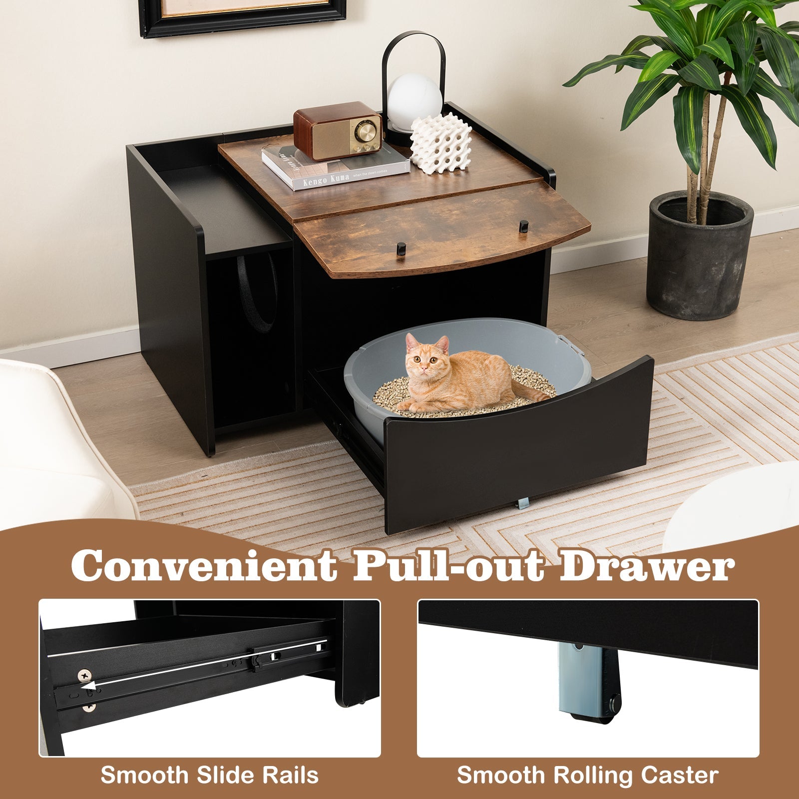 Litter Box Furniture Enclosure with Pull-out Drawer, or Cozy Condo - Cat - (Black) - (While Supplies Last)