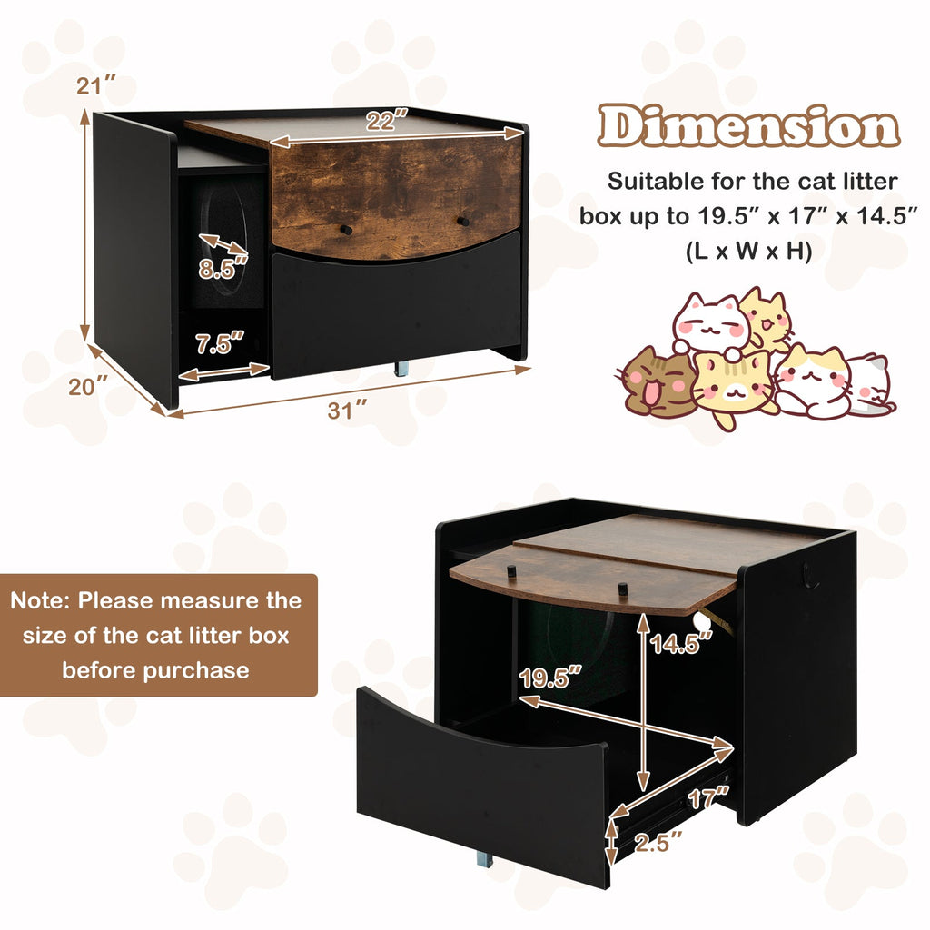 Litter Box Furniture Enclosure with Pull-out Drawer, or Cozy Condo - Cat - (Black) - (While Supplies Last)