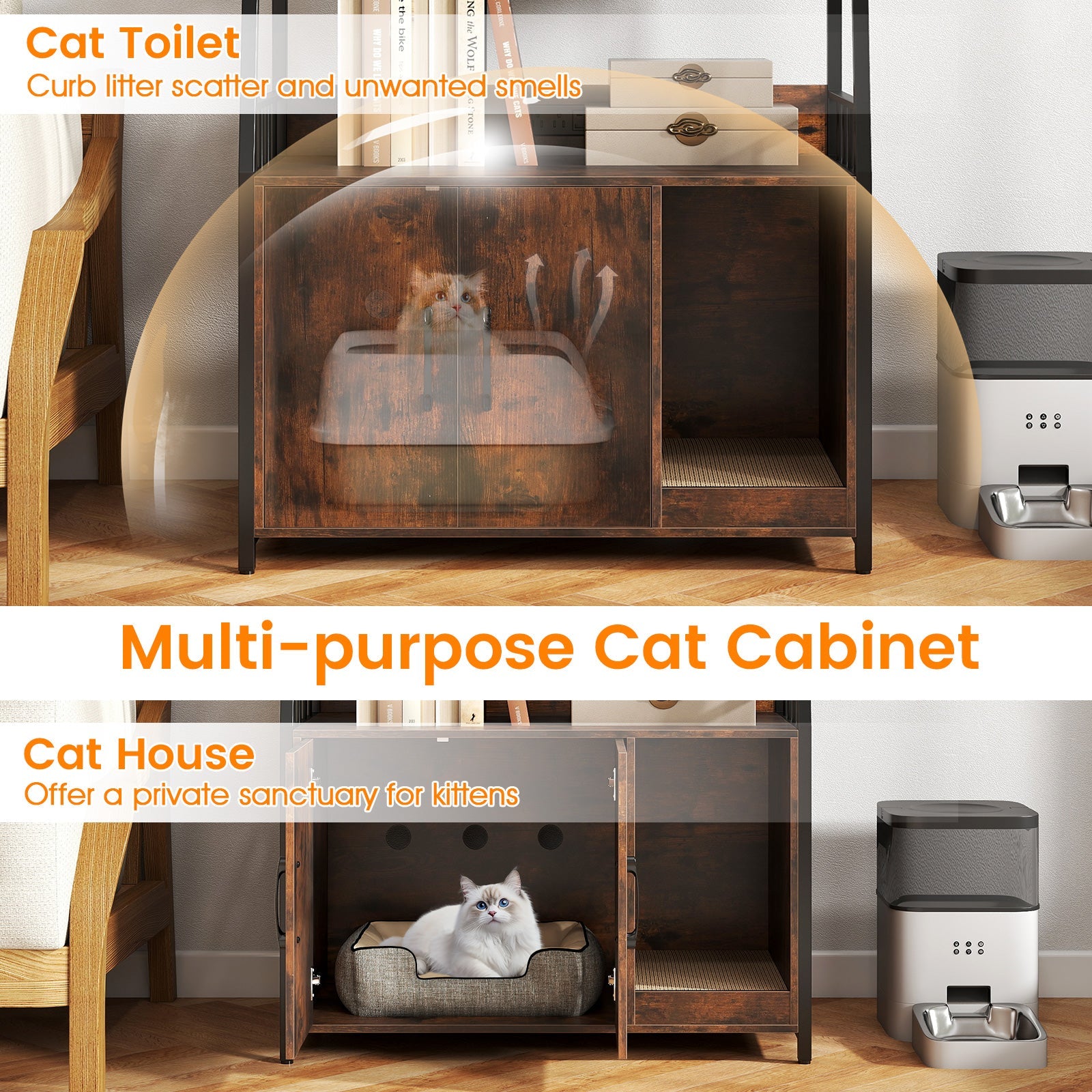 Litter Box Furniture Enclosure with Storage Shelves, or Cozy Condo with Scratching Pad - Cat - (3 Color Options)
