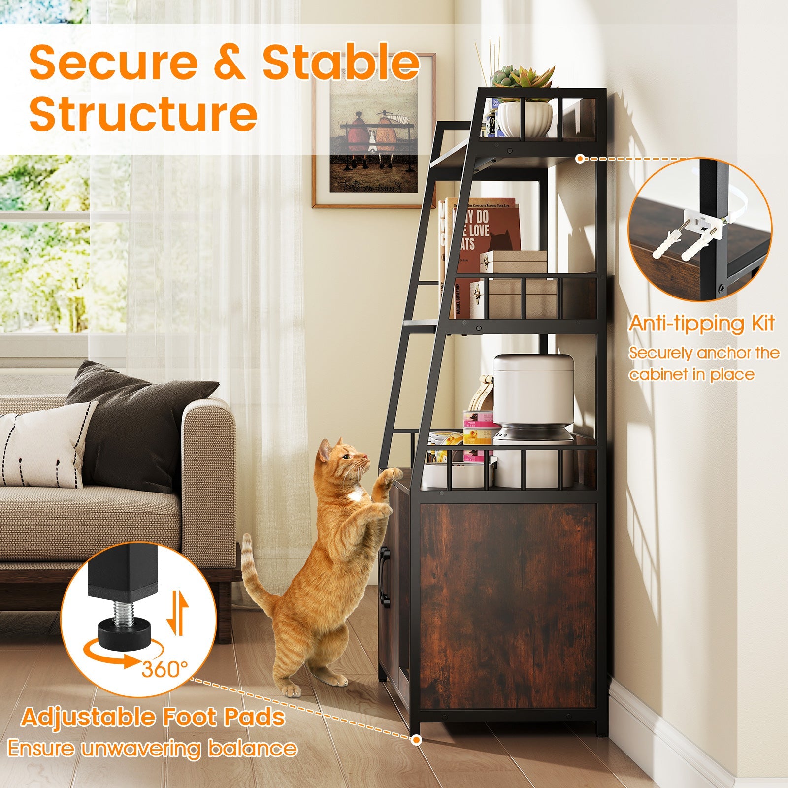 Litter Box Furniture Enclosure with Storage Shelves, or Cozy Condo with Scratching Pad - Cat - (3 Color Options)