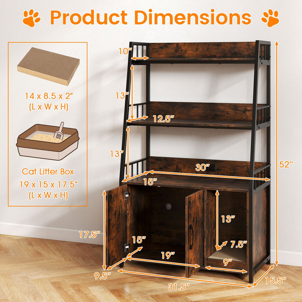 Litter Box Furniture Enclosure with Storage Shelves, or Cozy Condo with Scratching Pad - Cat - (3 Color Options)
