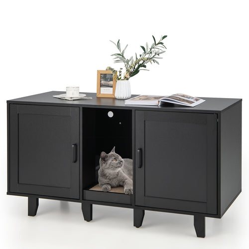 2-Door Litter Box Furniture Enclosure with Scratching Board, or Cozy Condo - Cat - Black