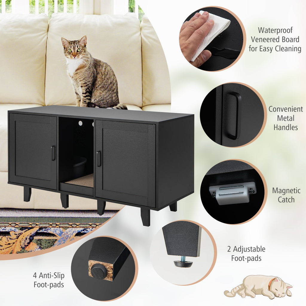 2-Door Litter Box Furniture Enclosure with Scratching Board, or Cozy Condo - Cat - Black