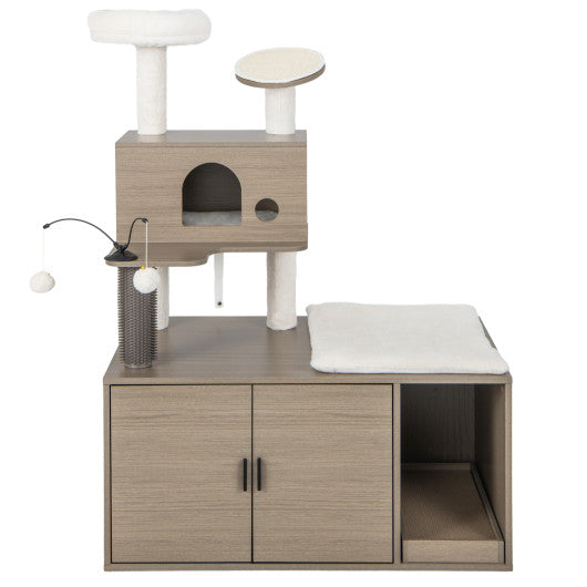 Multi-Level Condo Tower with Plush Perch, and Litter Box Enclosure - Cat