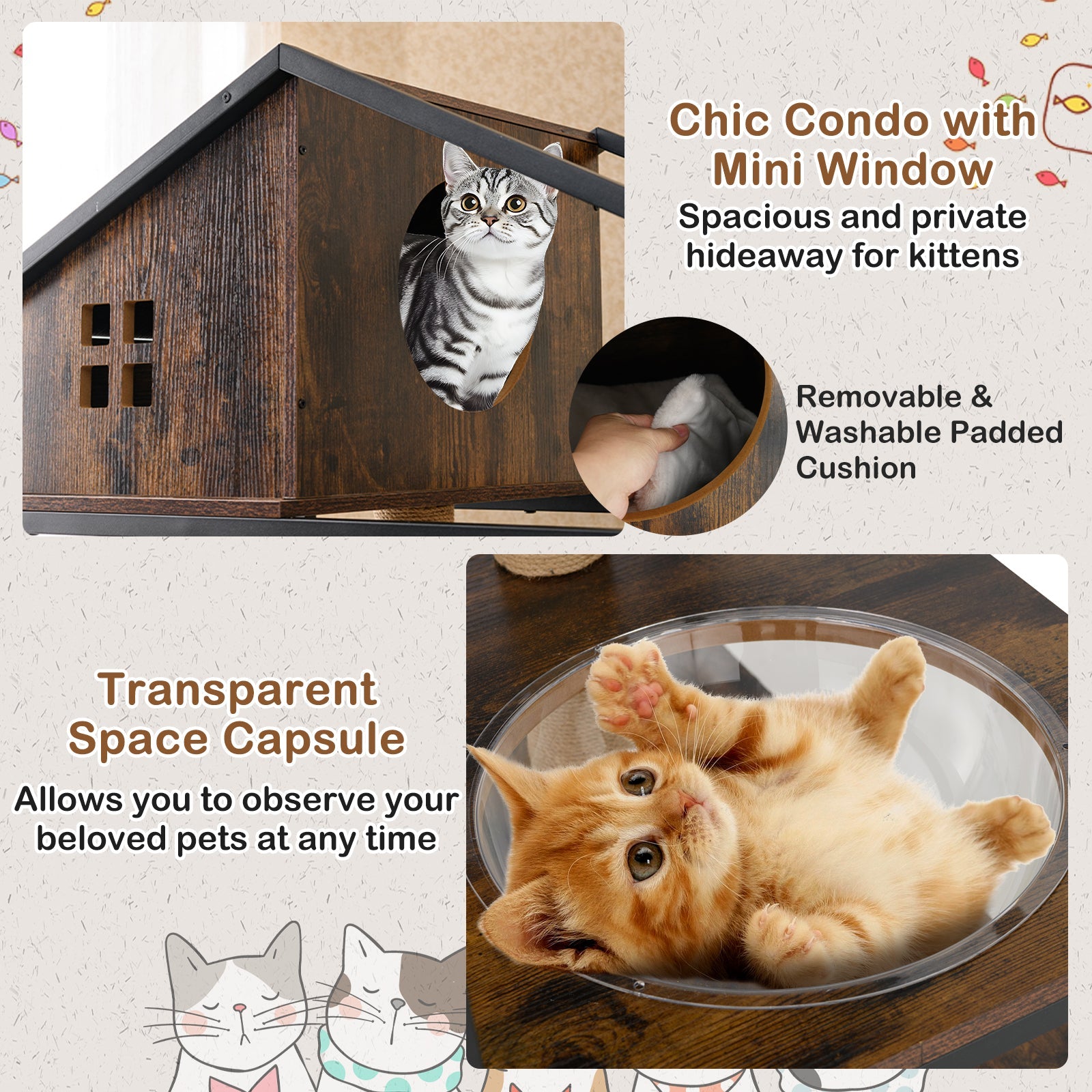 Cat Tree with Litter Box Enclosure Industrial Cat Tower Multi-level Cat Condo Furniture for Indoor Cats-Rustic Brown