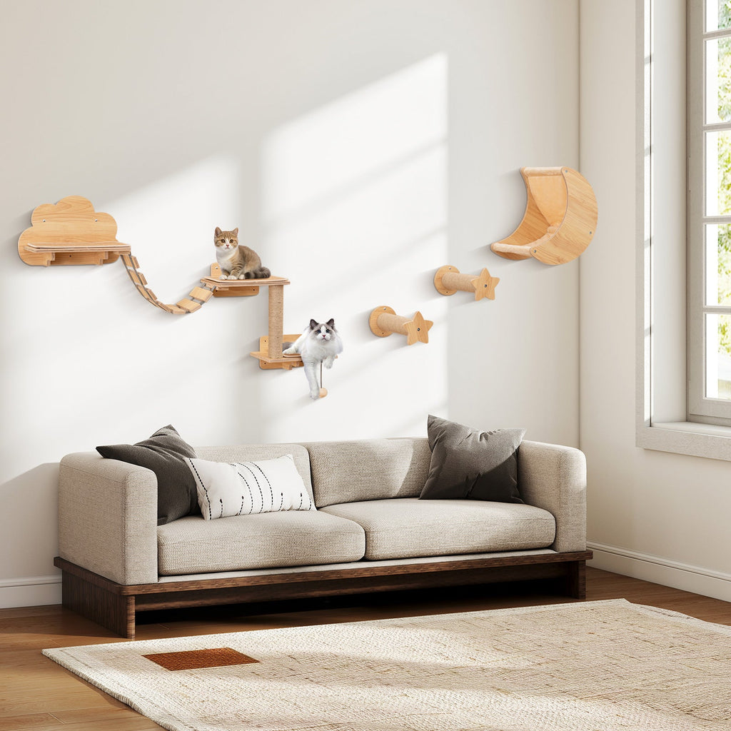 Shelves with Hammock Set - Cat - (Wall Mounted) - (6 Pcs) - (Solid Plywood)