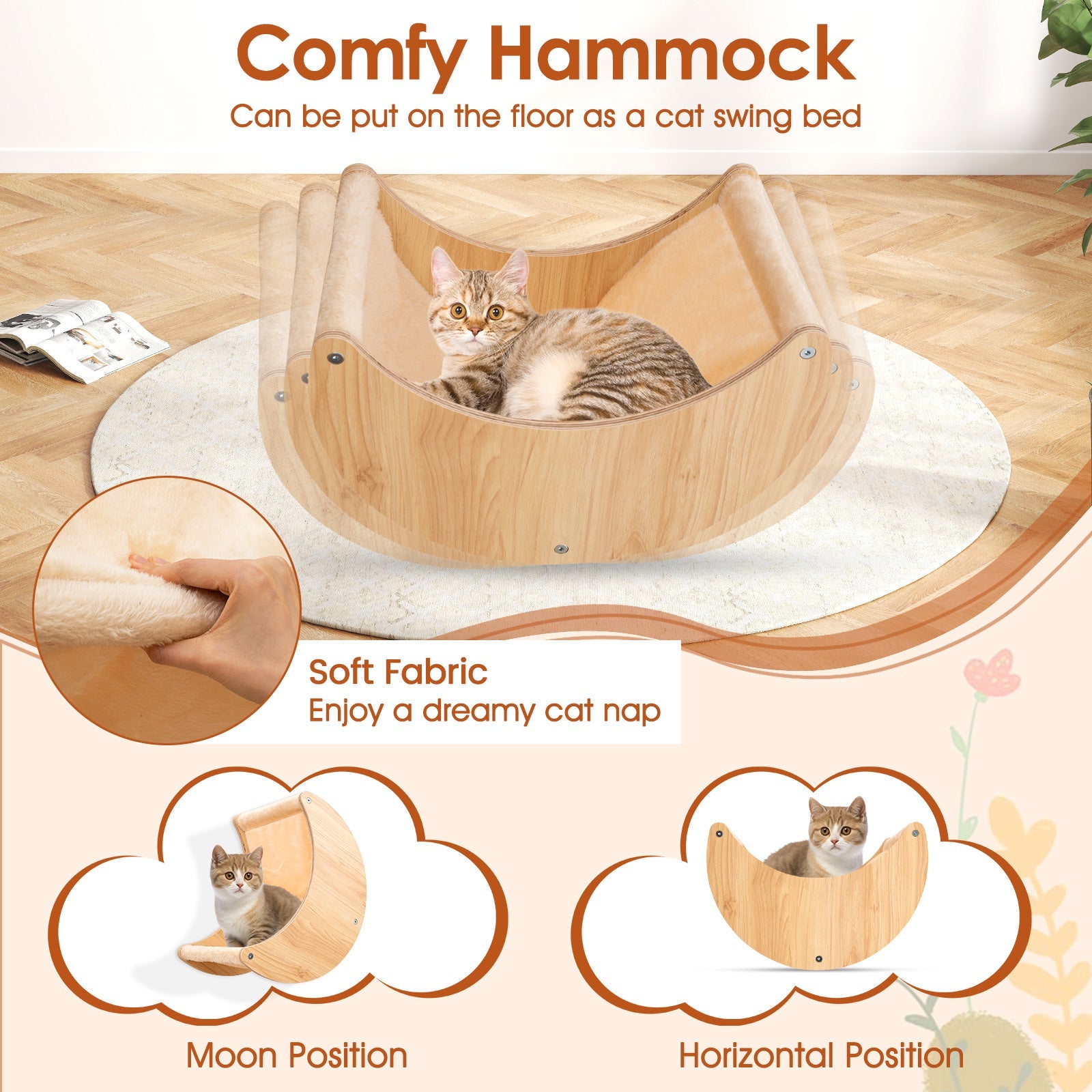Shelves with Hammock Set - Cat - (Wall Mounted) - (6 Pcs) - (Solid Plywood)