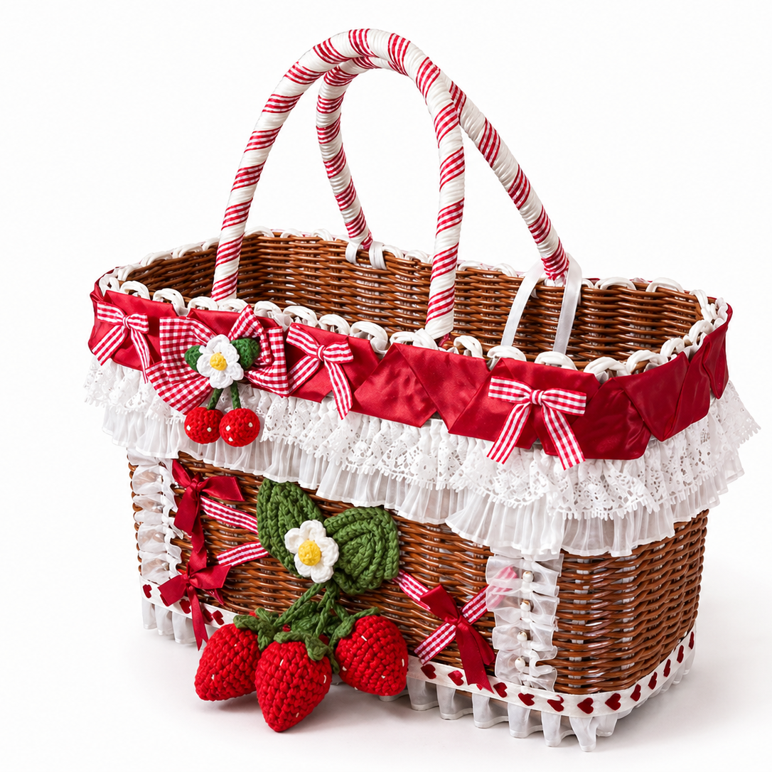 Strawberry Carrier Travel Basket – Dog Cat -( Cute) - (Lace & Bow) - (While Supplies Last)