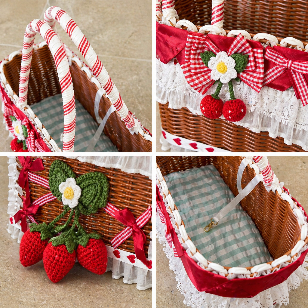 Strawberry Carrier Travel Basket – Dog Cat -( Cute) - (Lace & Bow) - (While Supplies Last)