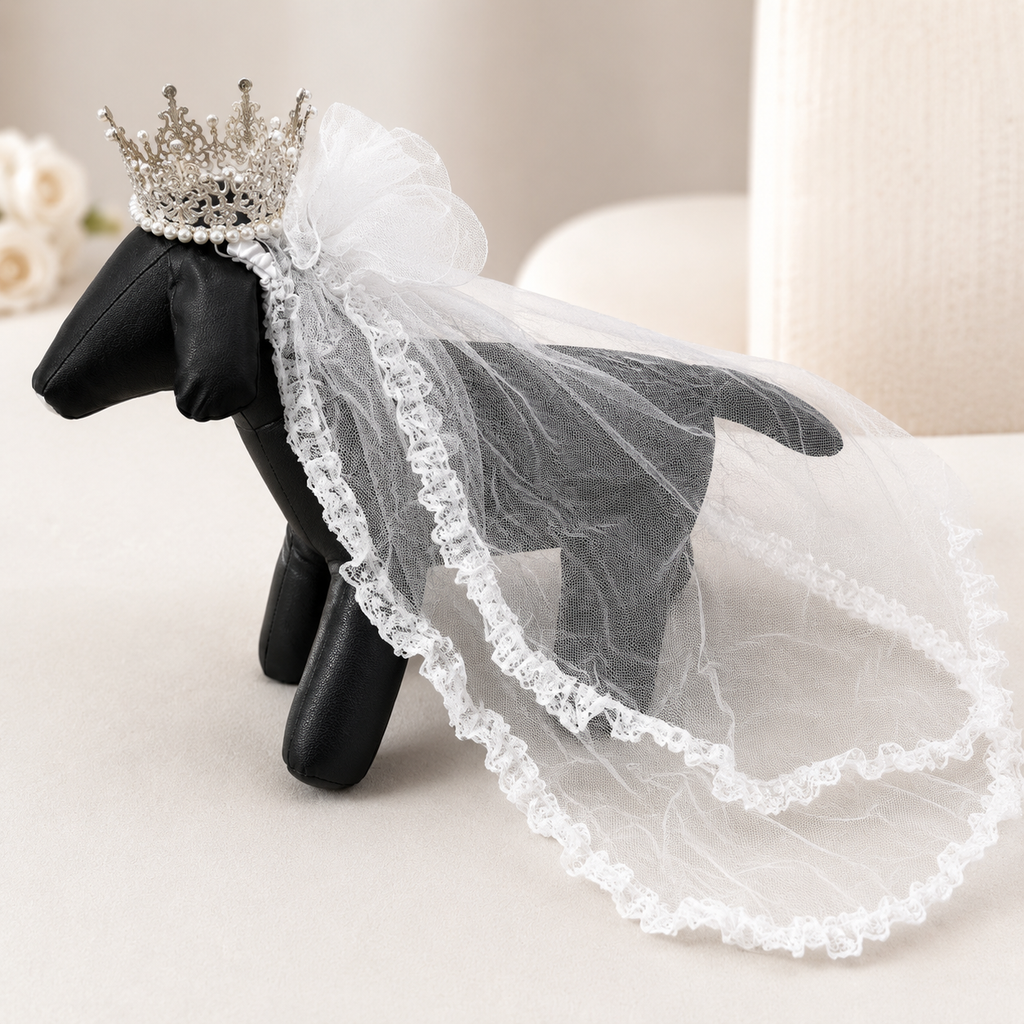 2-pc Set - Luxury Bridal Veil with Pearl Tiara Crown - Dog Cat - (S, L) - (White) - (While Supplies Last)