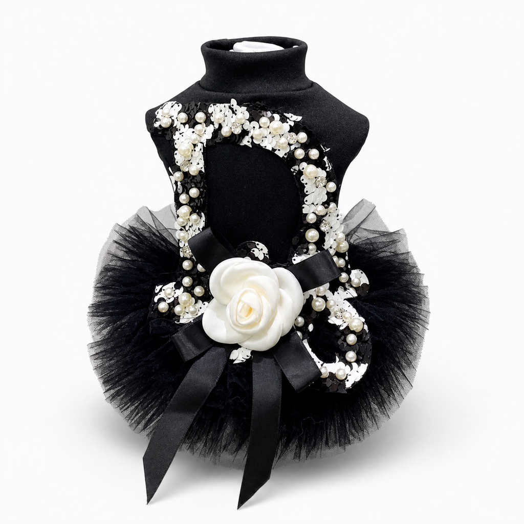 Luxurious and Sophisticated Tutu Dress with Floral Accents -  Dog - (XS-L) - (Black) - (While Supplies Last)
