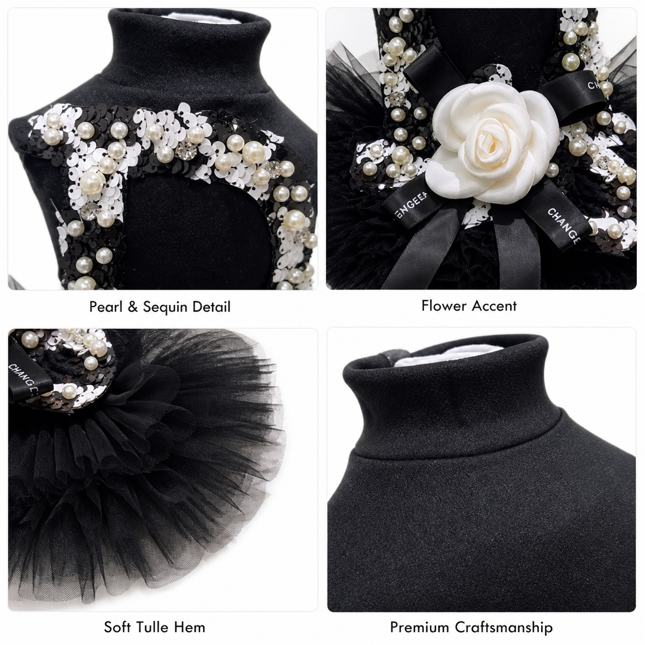 Luxurious and Sophisticated Tutu Dress with Floral Accents -  Dog - (XS-L) - (Black) - (While Supplies Last)