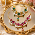 Luxury Crystal Pearl Designer Necklace or Jewelry Collar - (One Size)  (Hot Pink, Green) - Princess Dog - (While Supplies Last)