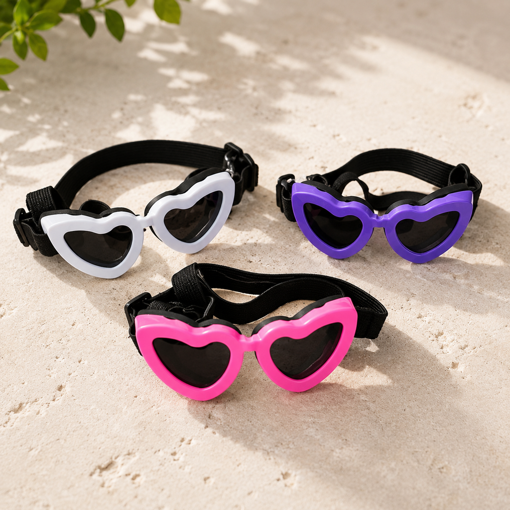 Adjustable Heart Shaped Sunglasses with UV Protection - (3 Color Options) - Small Dog Cat - (While Supplies Last)