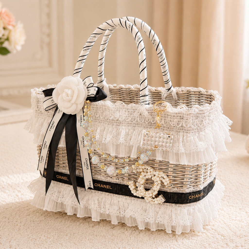 Lace Pet Carrier Basket  -  Dog Cat - (Luxury) - (Princess Boutique Style) - (Lightweight) - (While Supplies Last)
