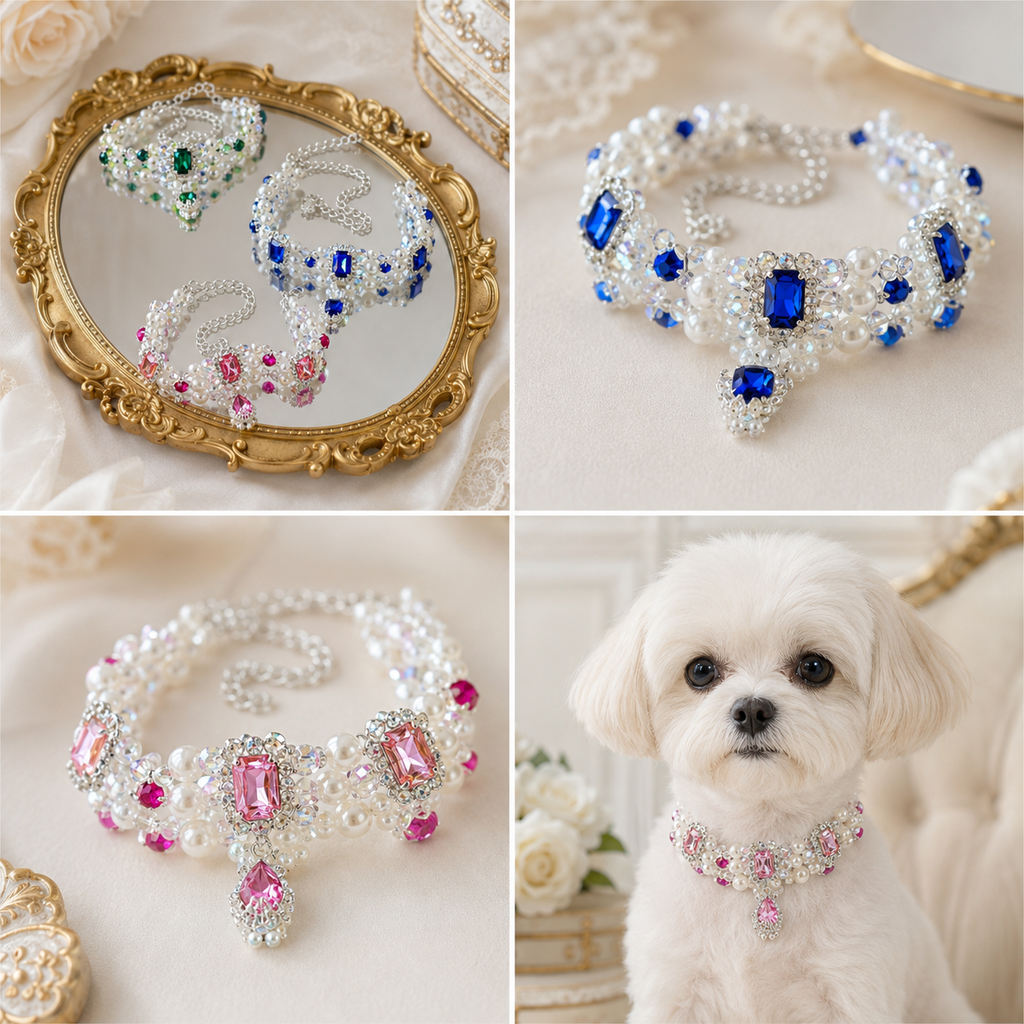Pearl Rhinestone Necklace - (One Size) - Small Princess Dog - (While Supplies Last)