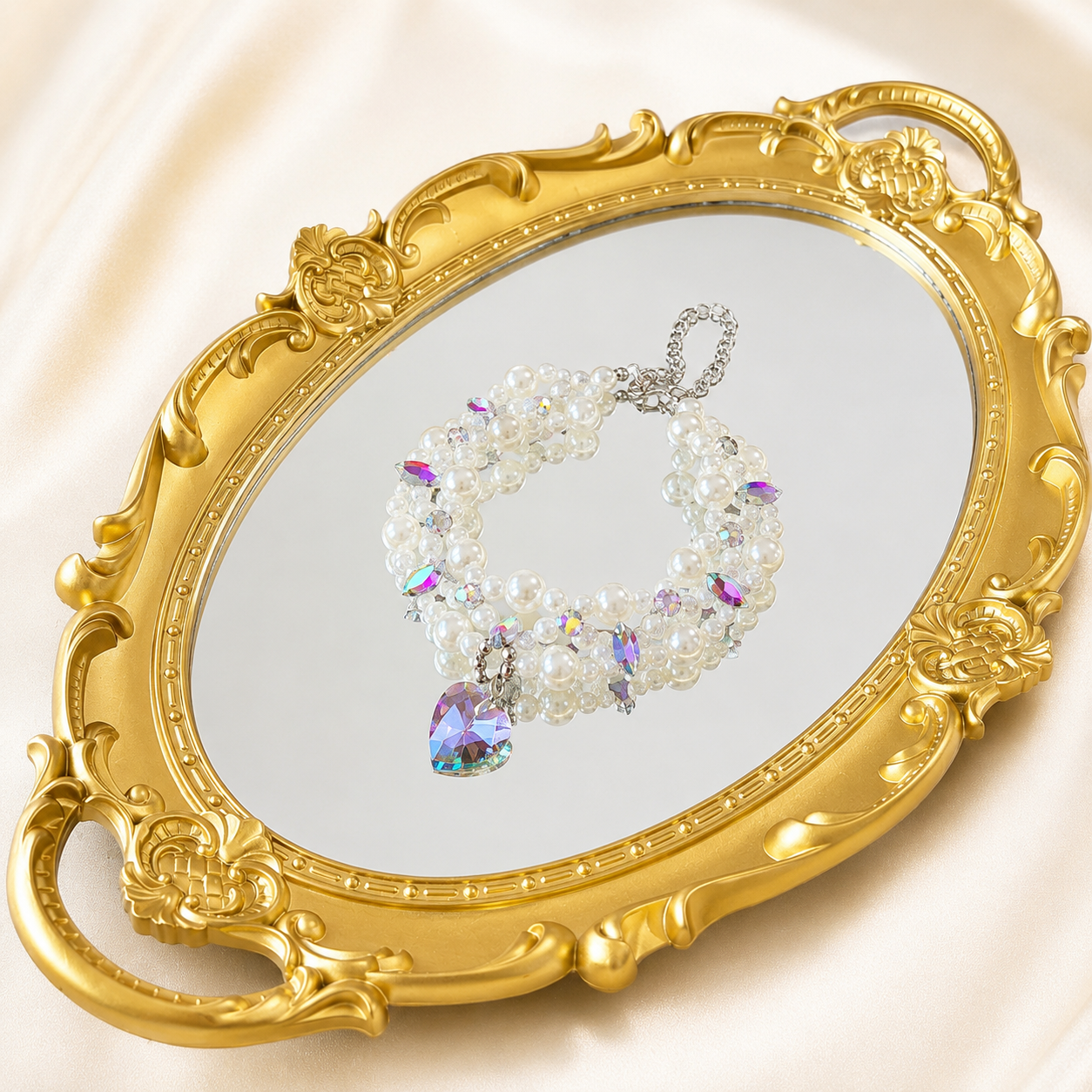 Iridescent Pearl Necklace with Heart Charm - Princess Dog (One Size)  (While Supplies Last)