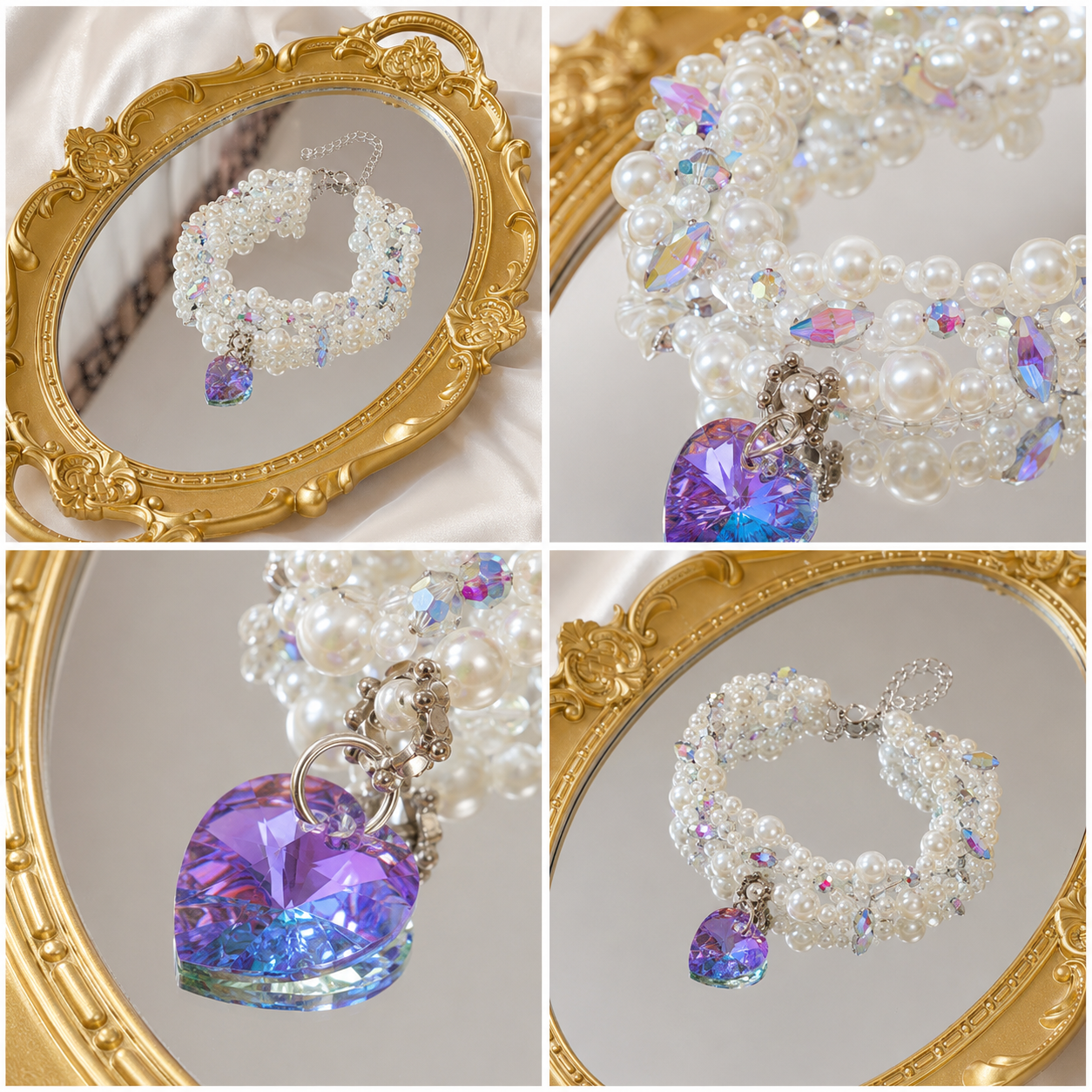 Iridescent Pearl Necklace with Heart Charm - Princess Dog (One Size)  (While Supplies Last)