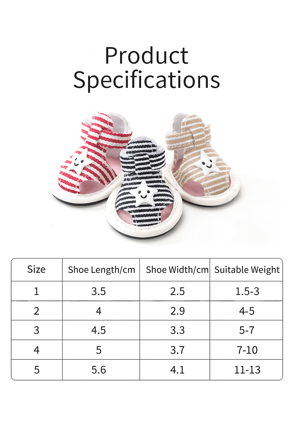 Striped Anti-Slip Adjustable Sandals - Dog (3 Color Options)  - (1#-5#)