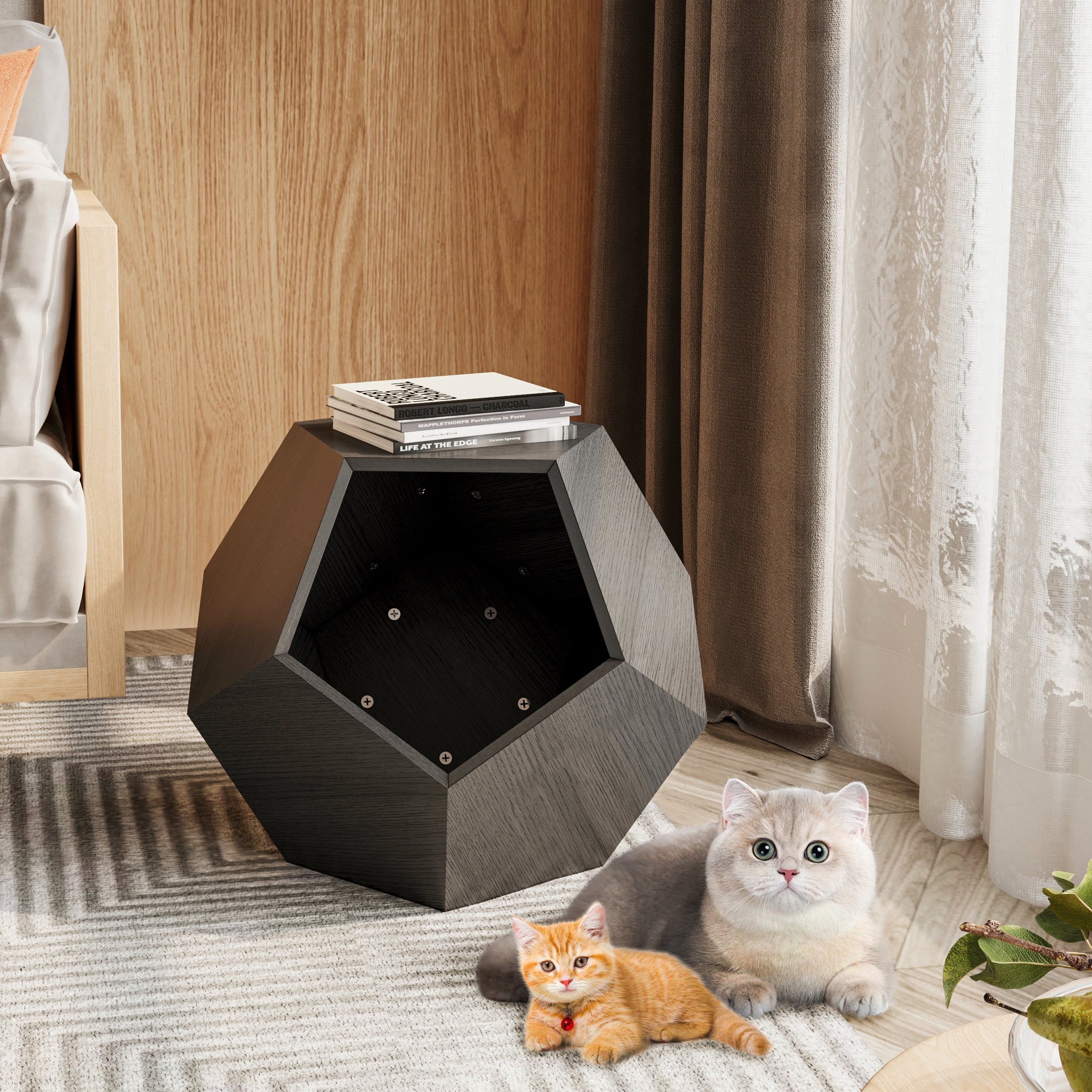Multifunction Sofa Side Table House Enclosure, or Litter Box - Cat  -  (Black & Brown + MDF) - (While Supplies Last)